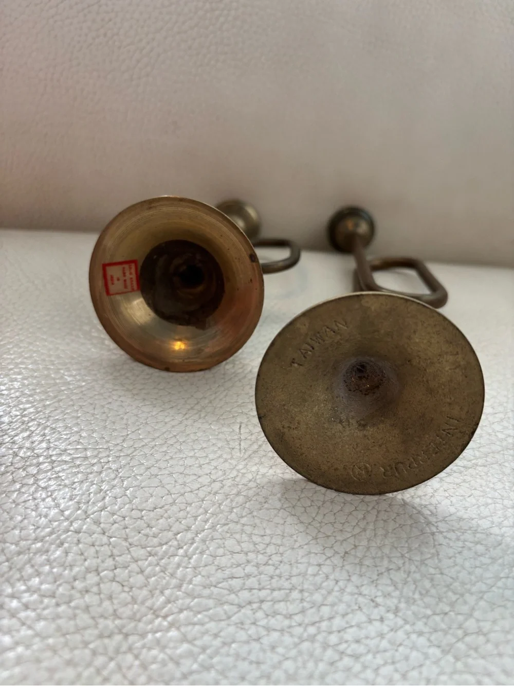 Antique-Style Brass Candle Holders - Brown Finish